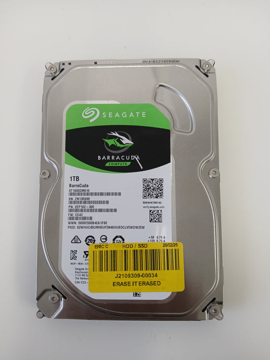 1TB SEAGATE BARRACUDA ST1000DM010-2EP102 : 1000.2 GB  3.5 INCH SATA HDD 7200 RPM
